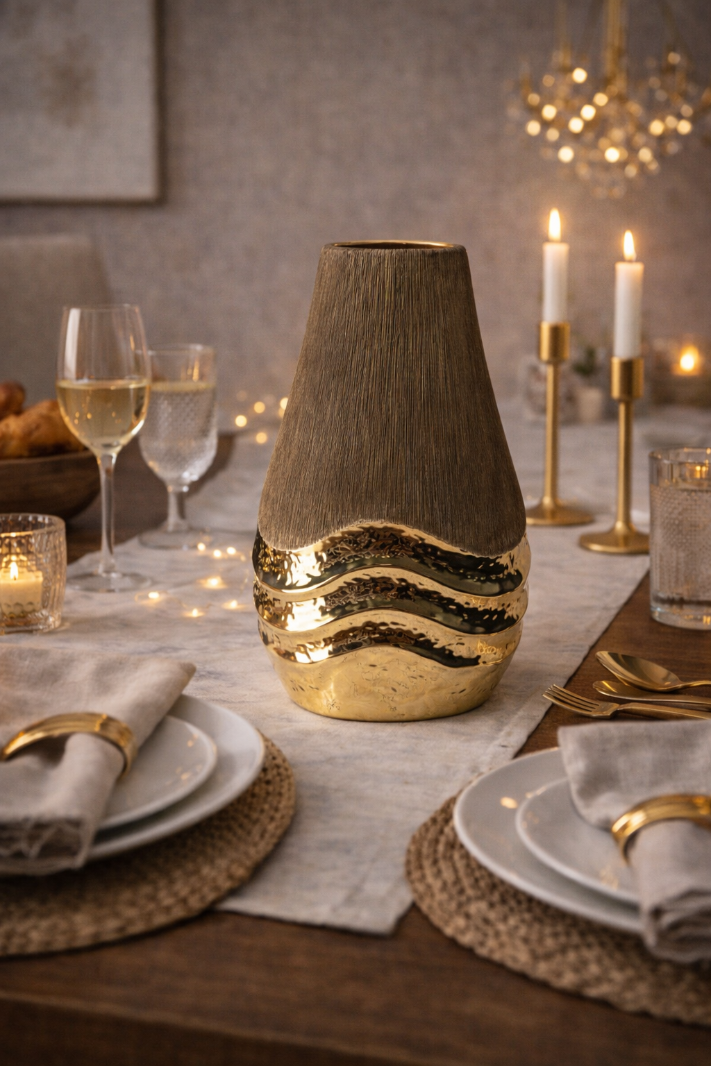 Altın Detaylı Modern Vazo- Dikey Form