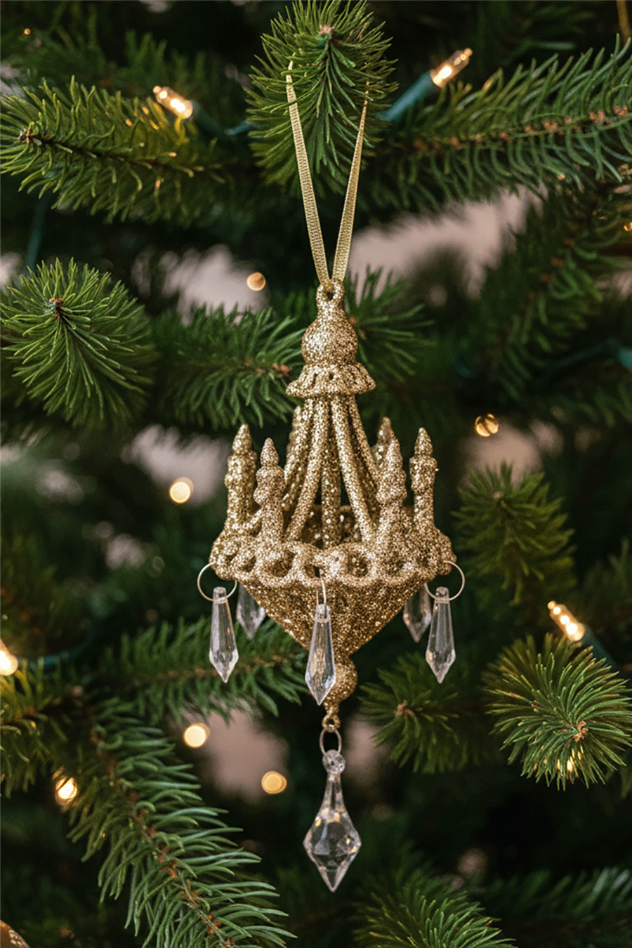 Crystal Detail Gold Chandelier Tree Ornament