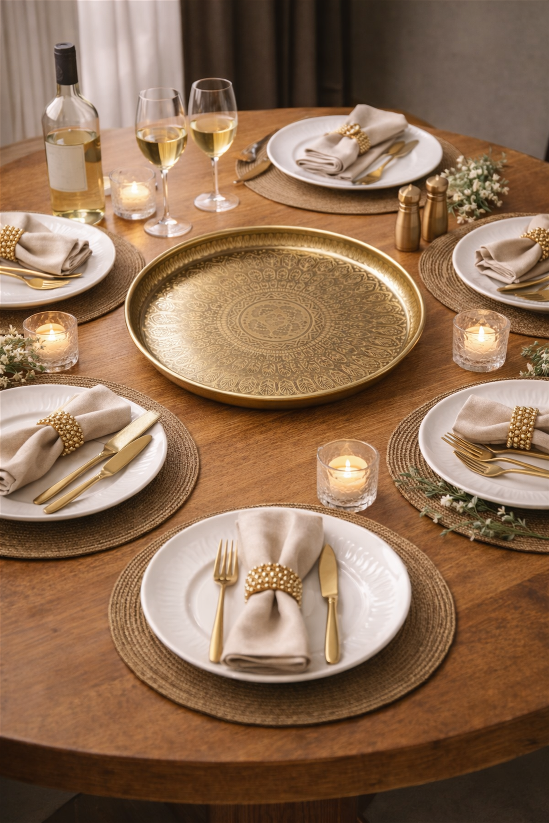 Vintage Desenli Altın Tonlu Tepsi