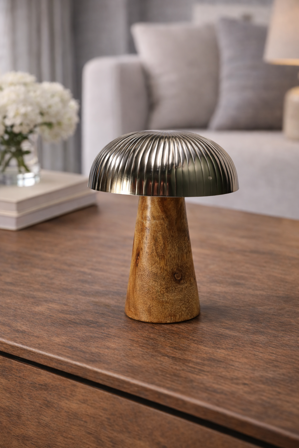 Silver Dokulu Mantar Formlu Dekoratif Obje – Büyük Boy