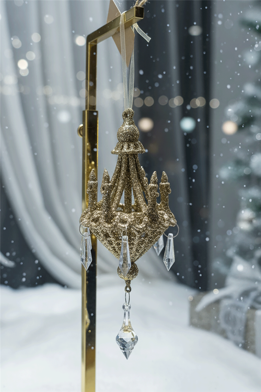 Crystal Detail Gold Chandelier Tree Ornament