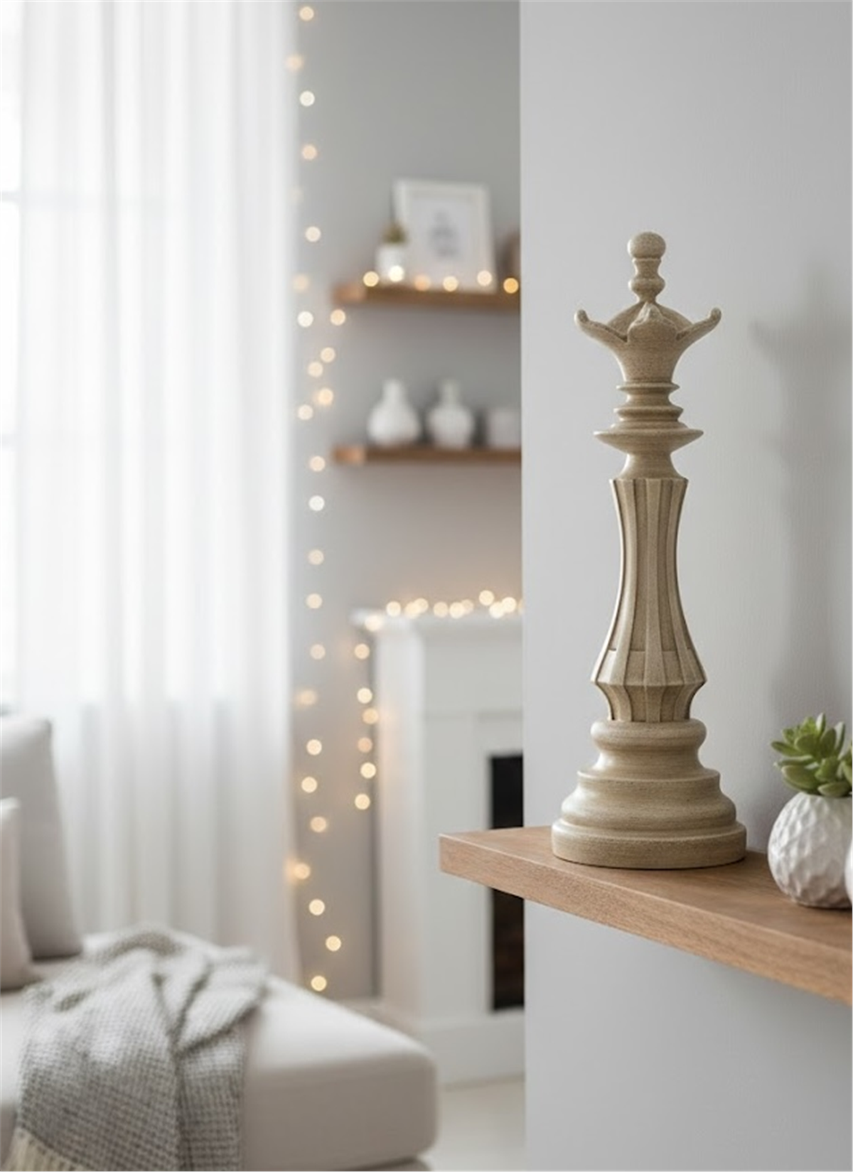 El Yapımı Dekoratif Satranç Figürü – Vezir (Açık Ton)