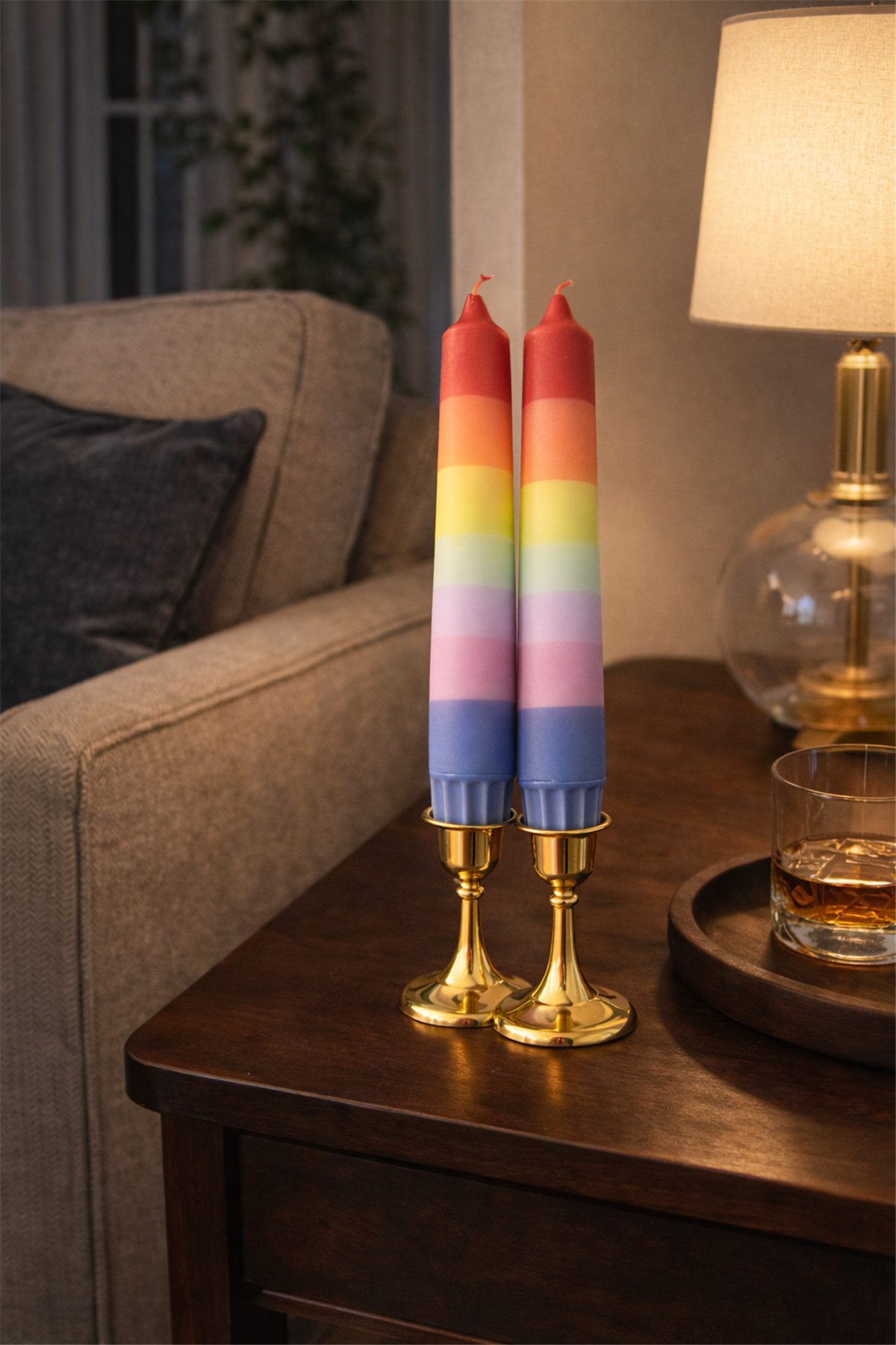 El Yapımı Dekoratif Şamdan Mumları- 2'li Set- Renk Varyantı 5