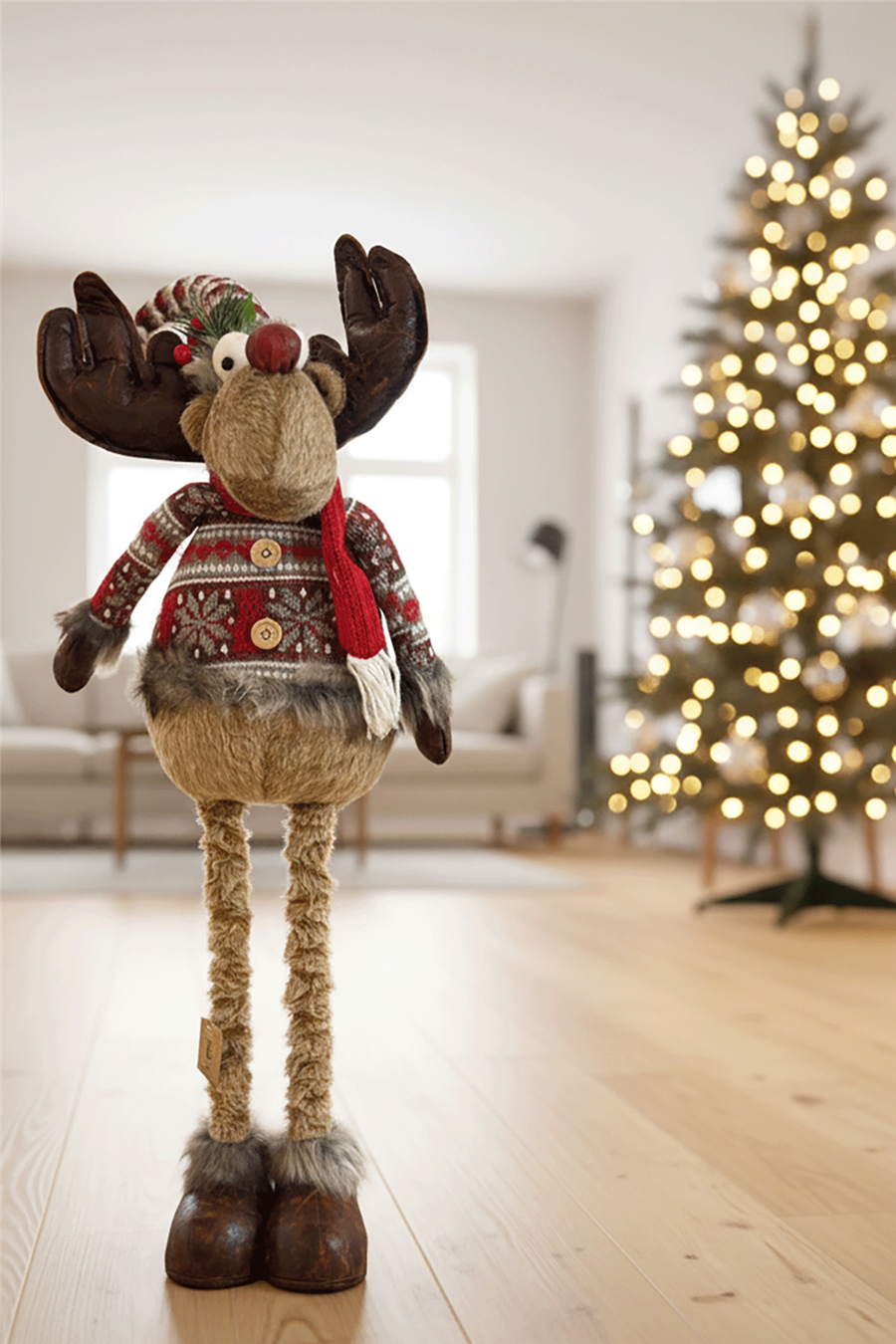 Kırmızı Desenli Uzayabilen Bacaklı Noel Cücesi