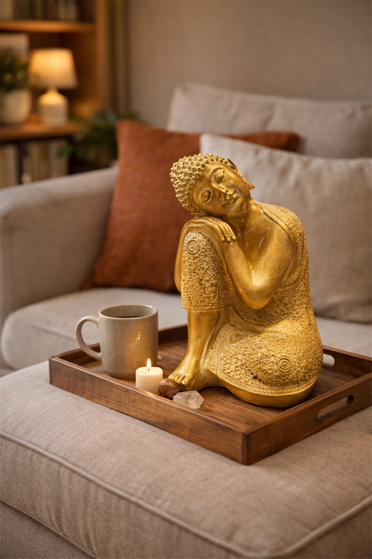 Decorative Buddha Figurine with Shimmering Surface