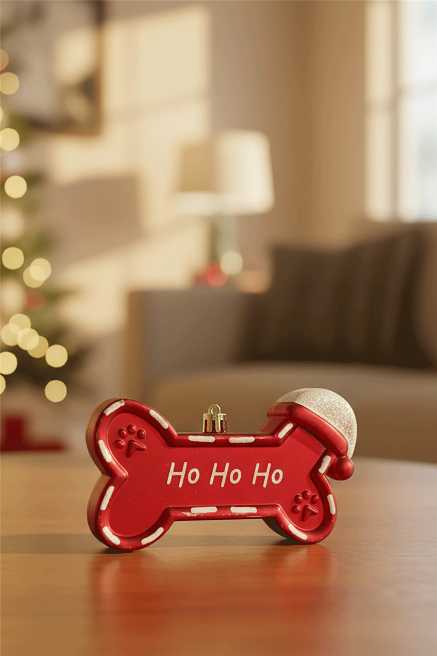 Ho Ho Ho Köpek Figürlü Kırmızı Yılbaşı Ağaç Süsü