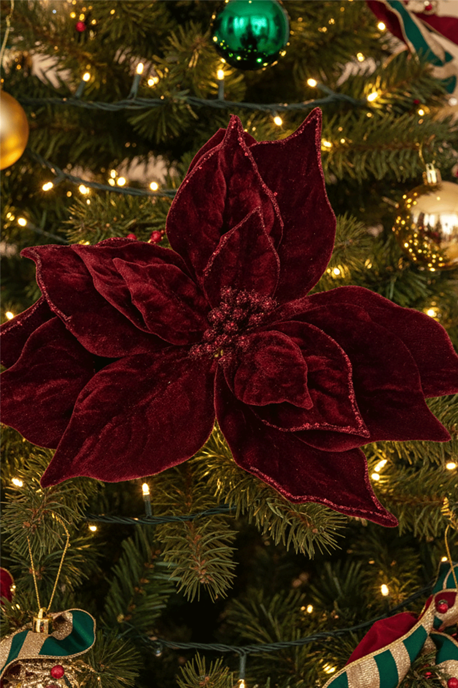 Bordo Kadife Çiçek Ağaç Süsü