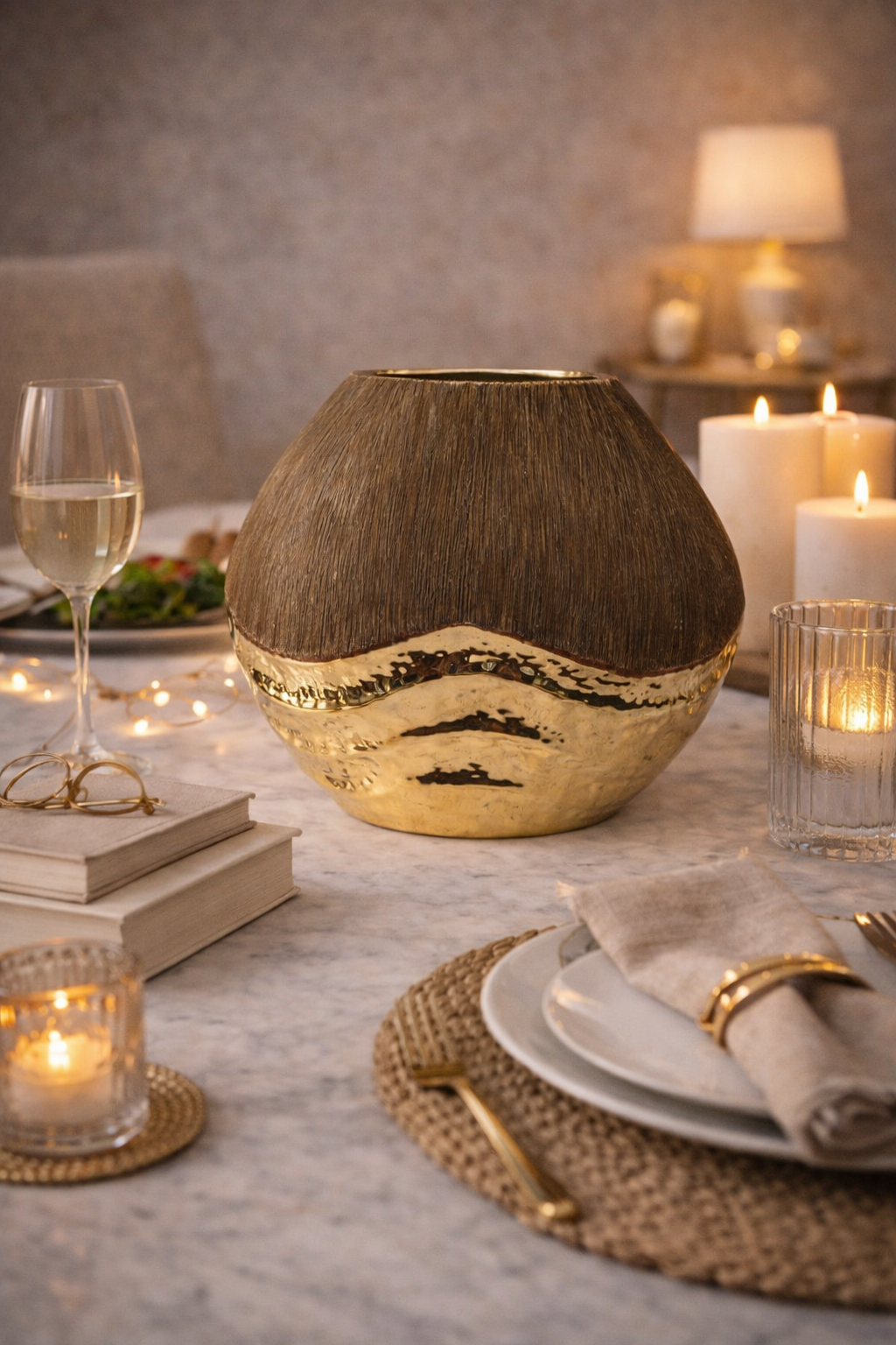 Modern Vase with Gold Detail - Horizontal Form