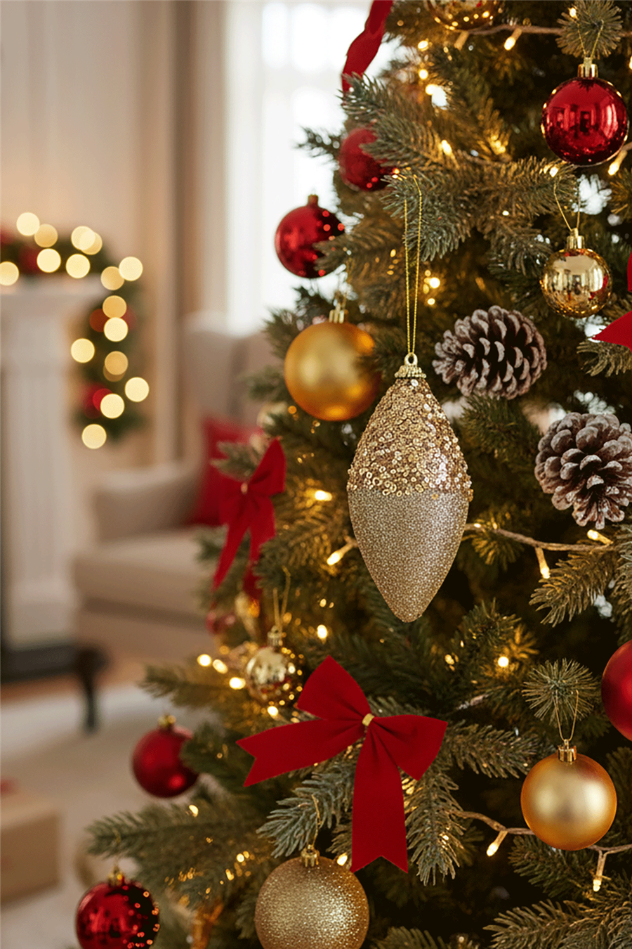 Altın Kozalaklı Asılı Ağaç Süsü