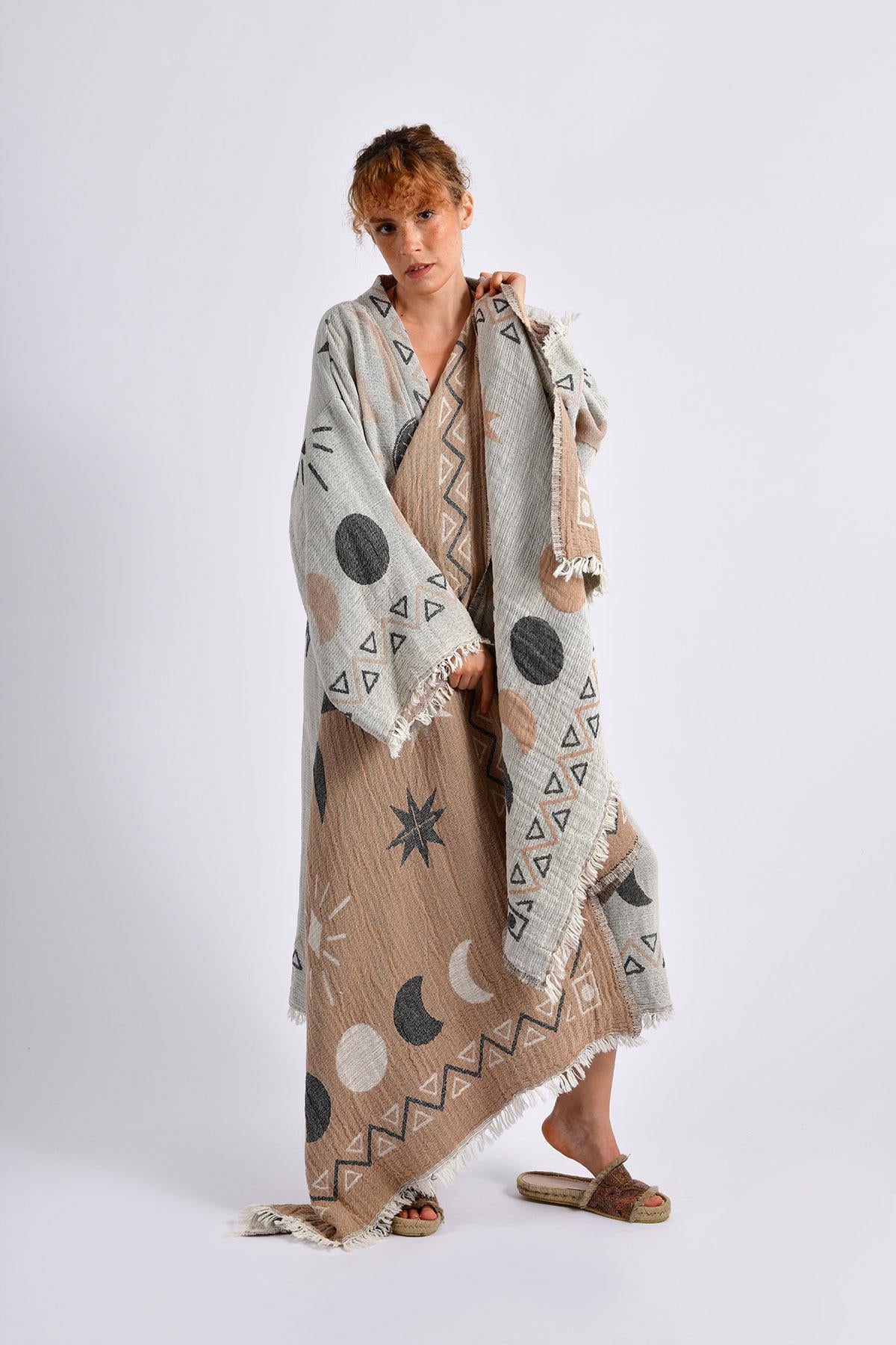 Grey- Brown Sun Kimono & Pestemal Seti