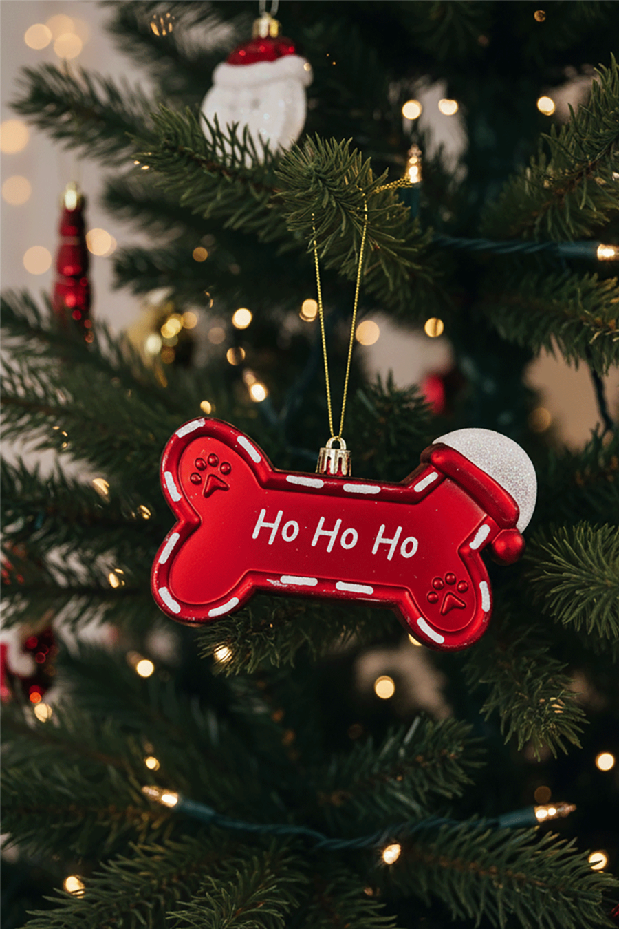 Ho Ho Ho Köpek Figürlü Kırmızı Yılbaşı Ağaç Süsü