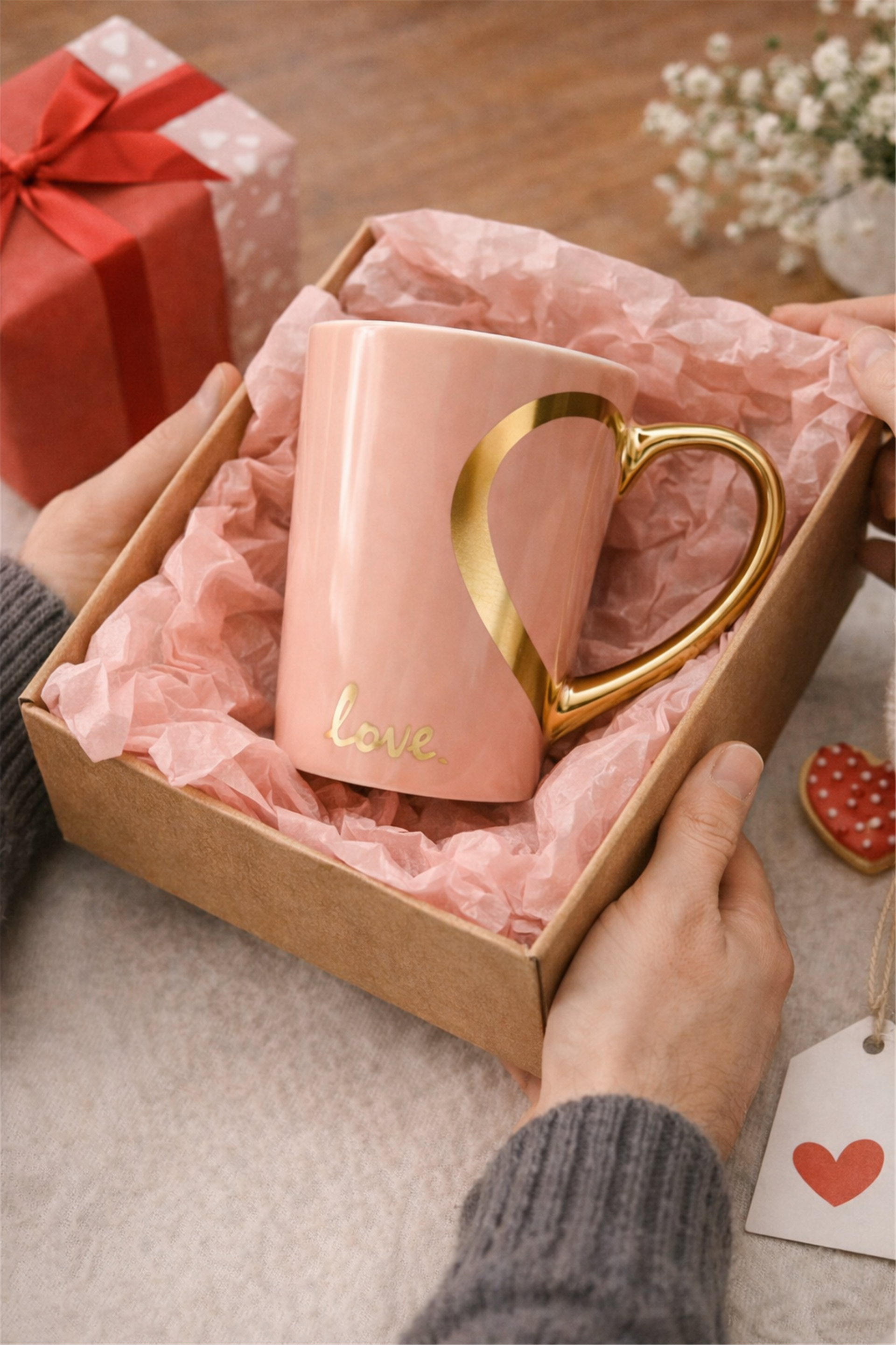 Gold Handle Love Ceramic Mug