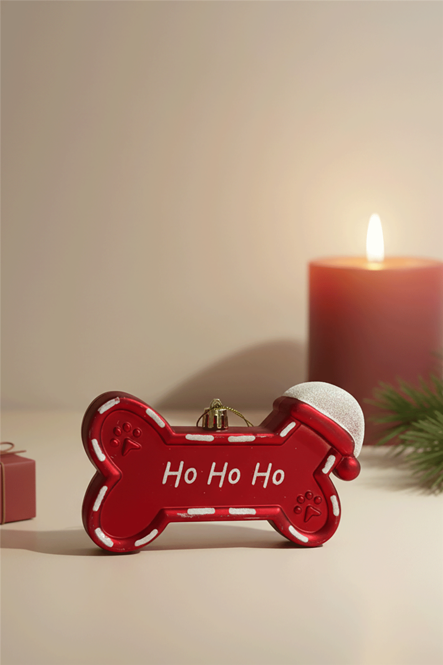 Ho Ho Ho Köpek Figürlü Kırmızı Yılbaşı Ağaç Süsü
