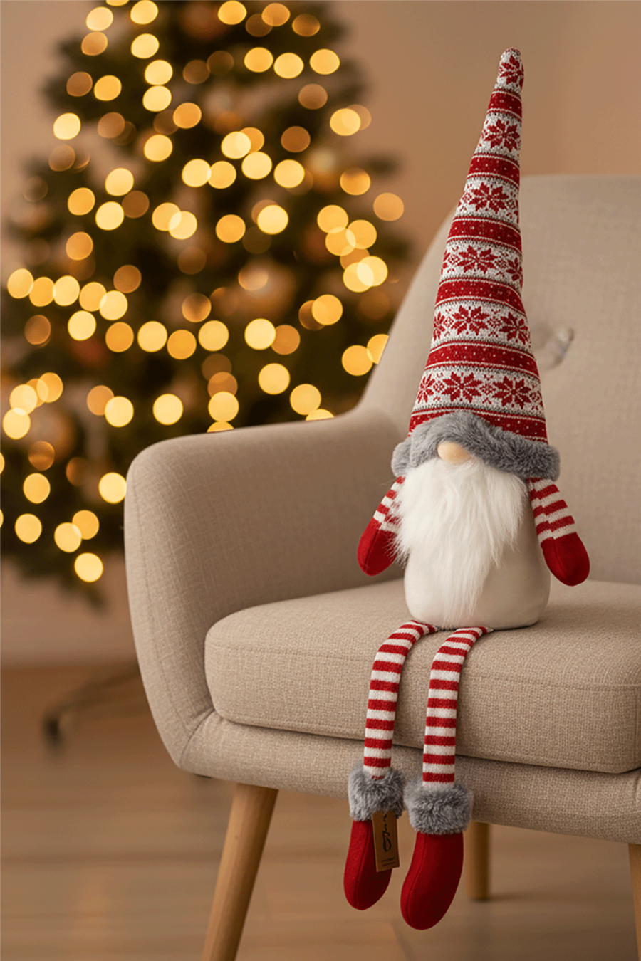 Red Patterned Christmas Gnome (Sitting Model)