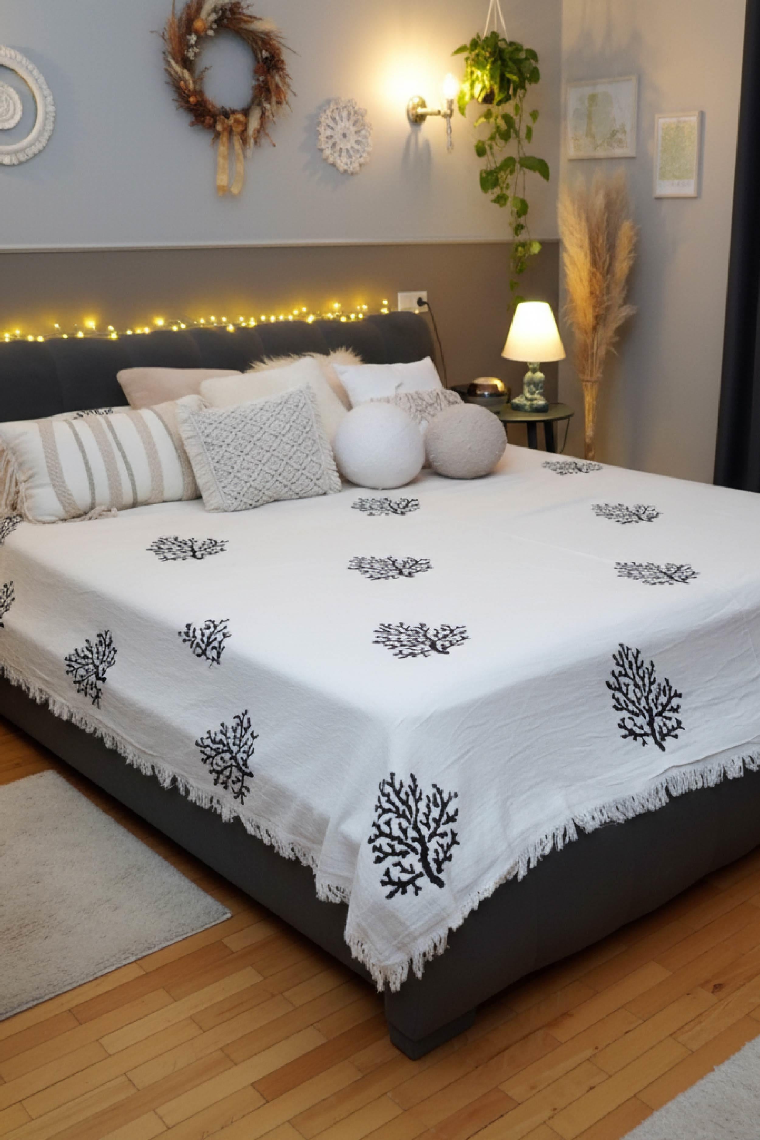 Tree of Life Black Print Çok Amaçlı Örtü