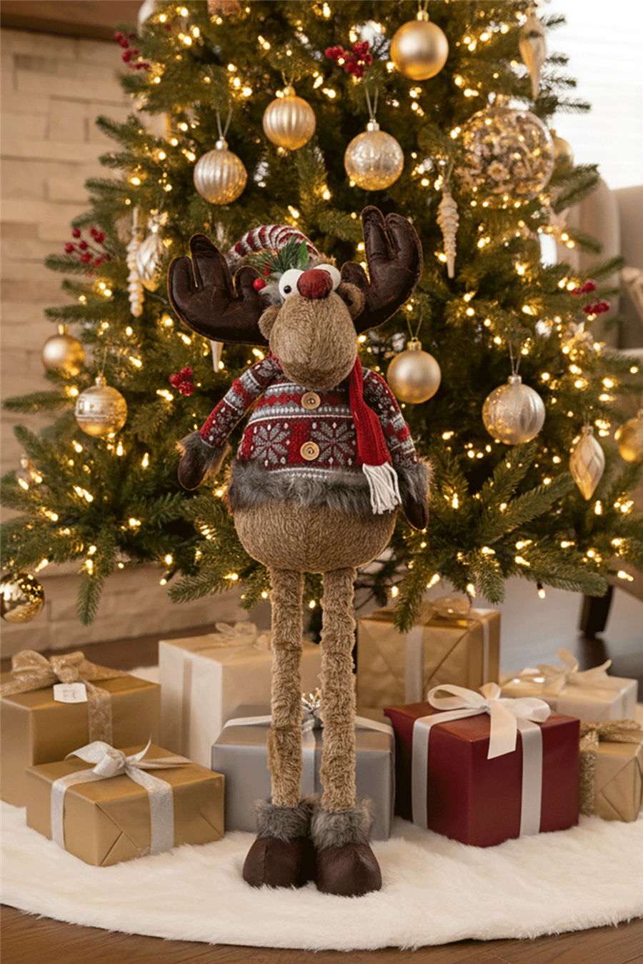 Kırmızı Desenli Uzayabilen Bacaklı Noel Cücesi