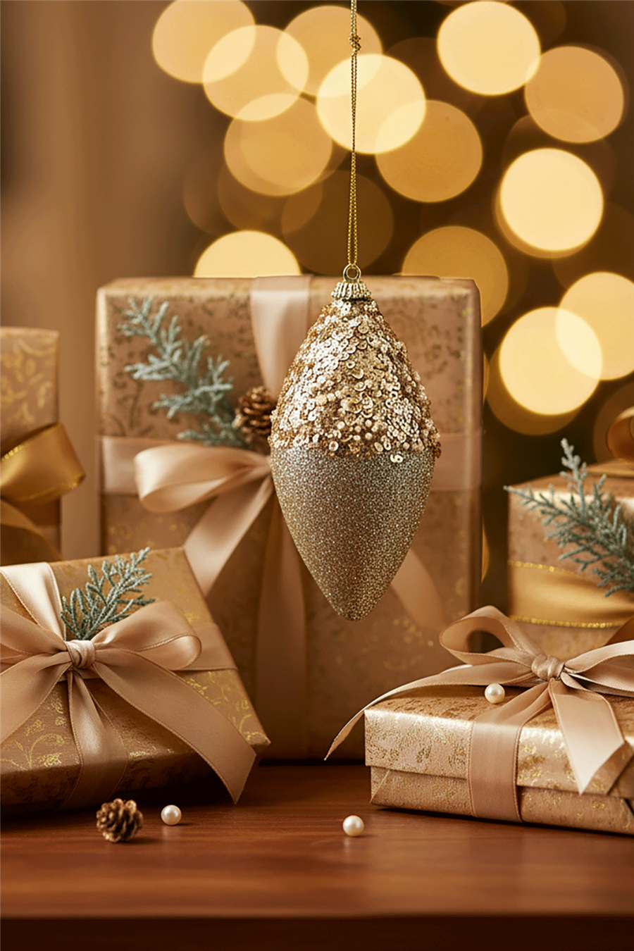 Golden Pinecone Hanging Tree Ornament