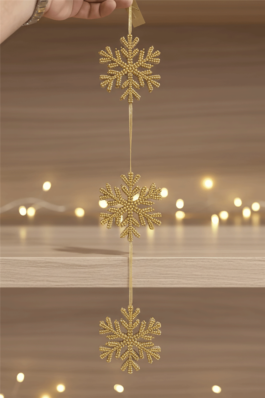 Golden Snowflake Chain Tree Ornament