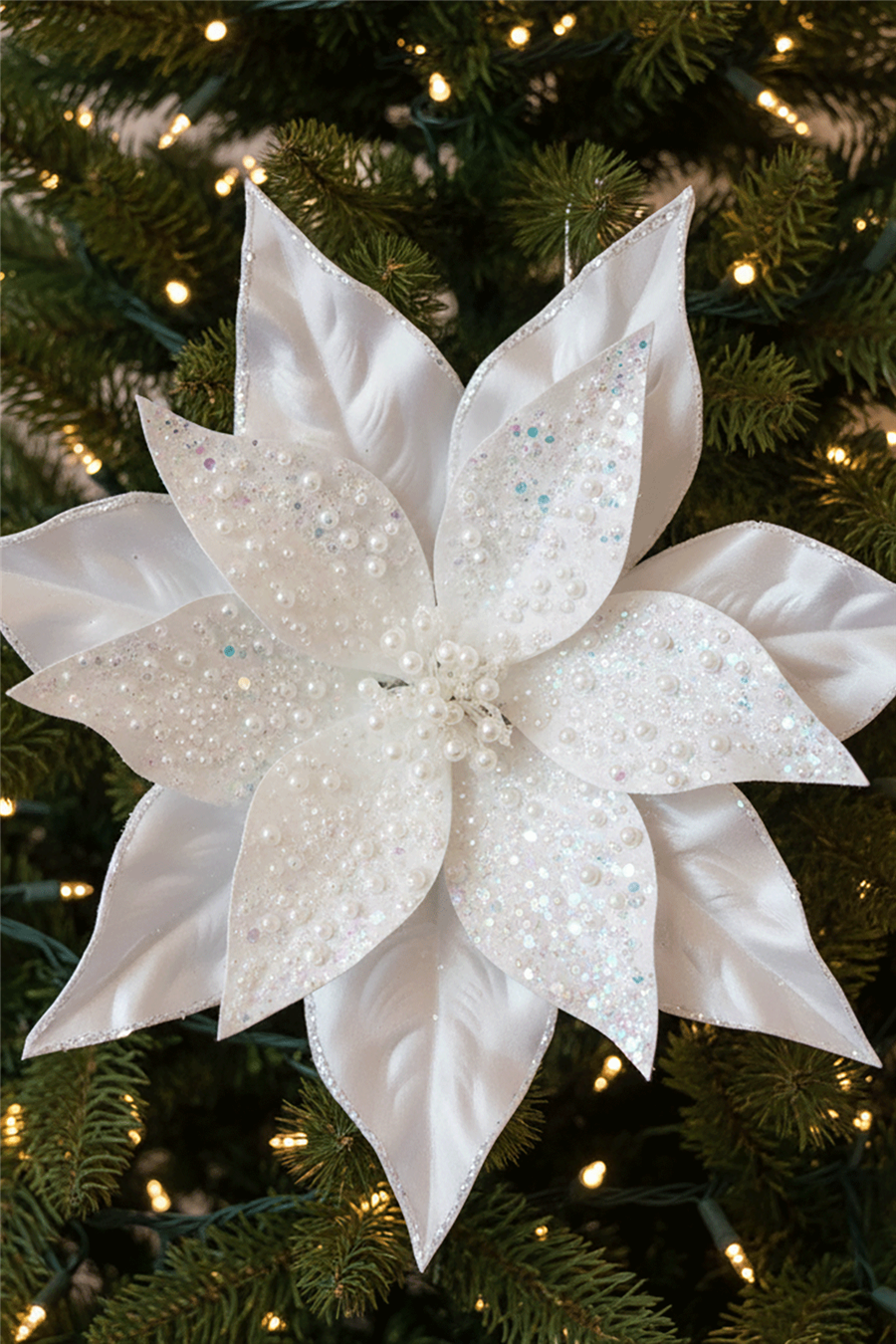 İnci Beyaz Çiçek Ağaç Süsü