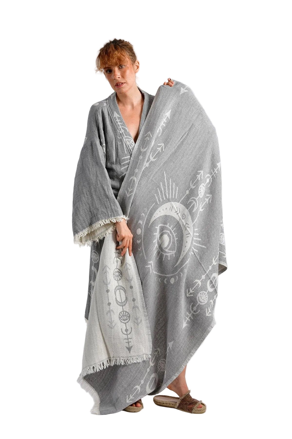 Grey Crescent Eye Kimono & Peştemal Set