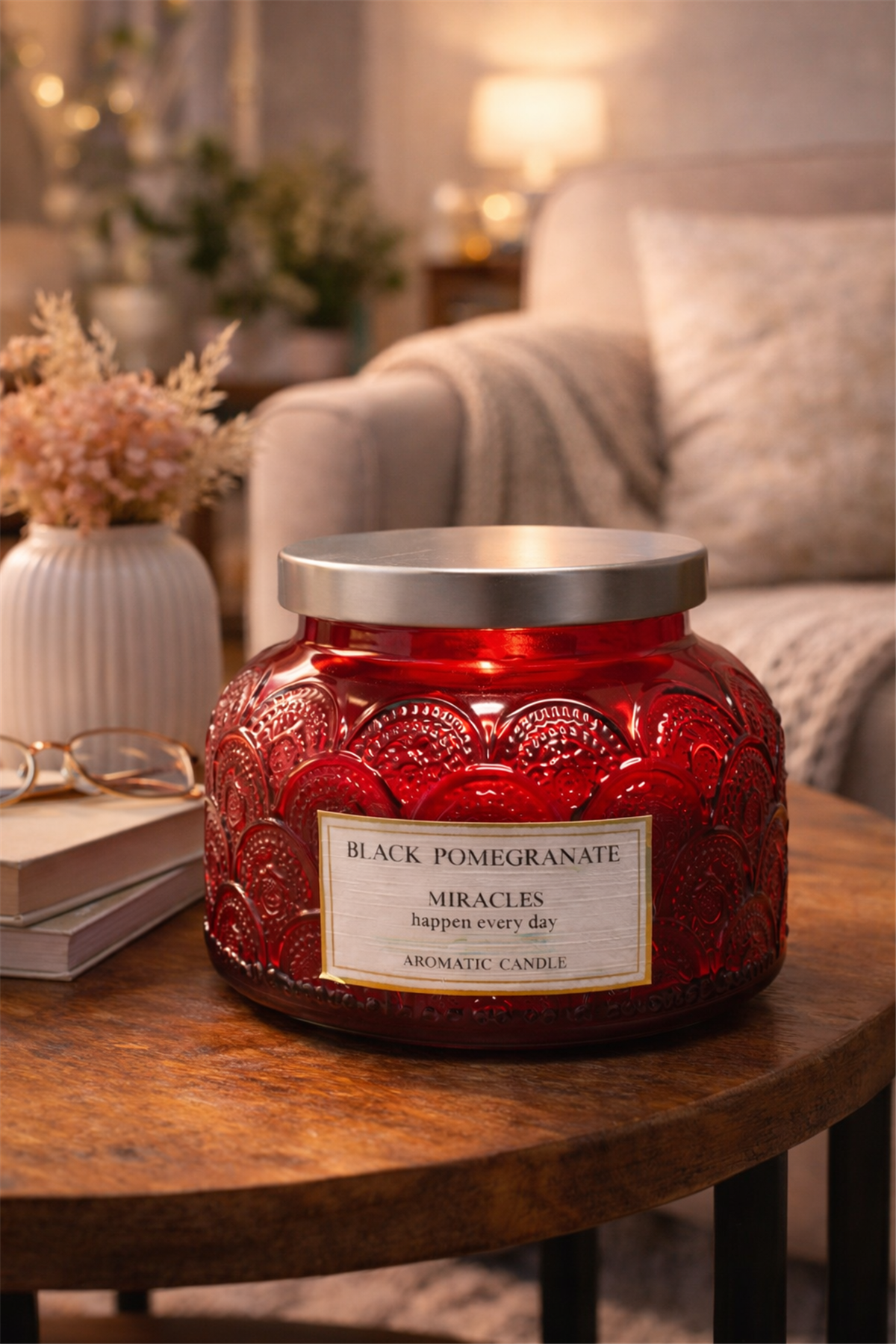 Black Pomegranate Glass Jar Candle