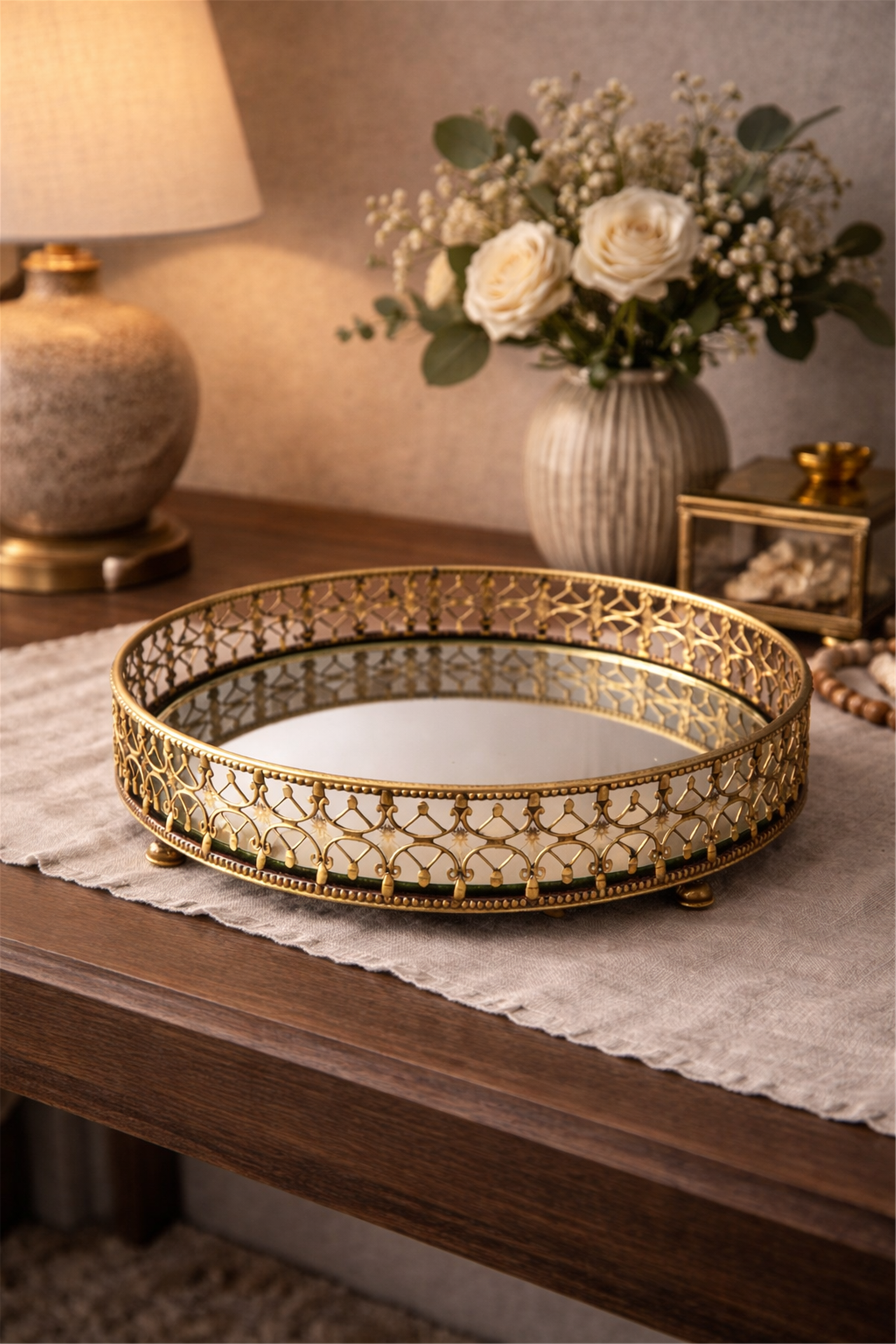Vintage Glass-Bottomed Decorative Tray