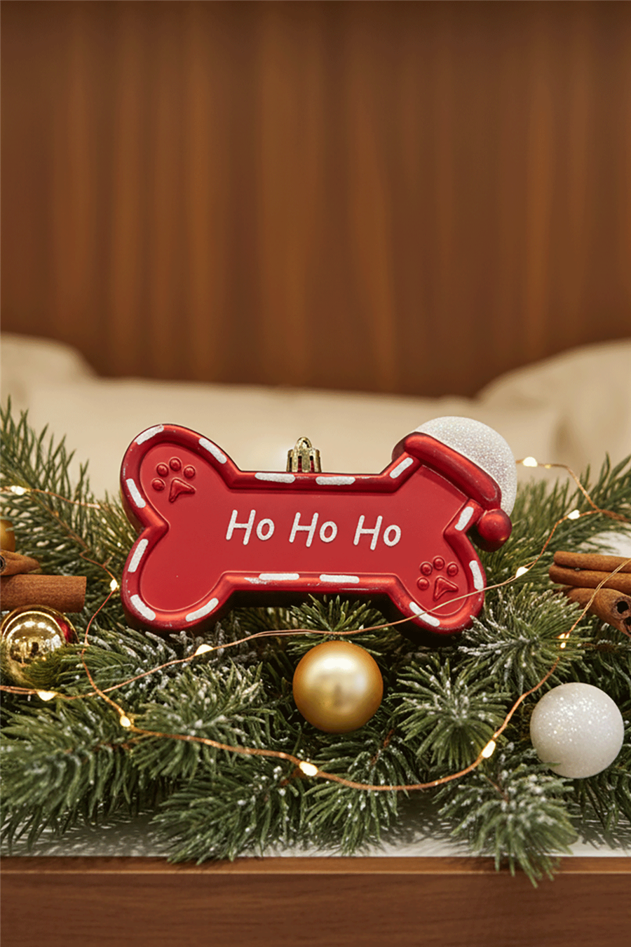 Ho Ho Ho Köpek Figürlü Kırmızı Yılbaşı Ağaç Süsü