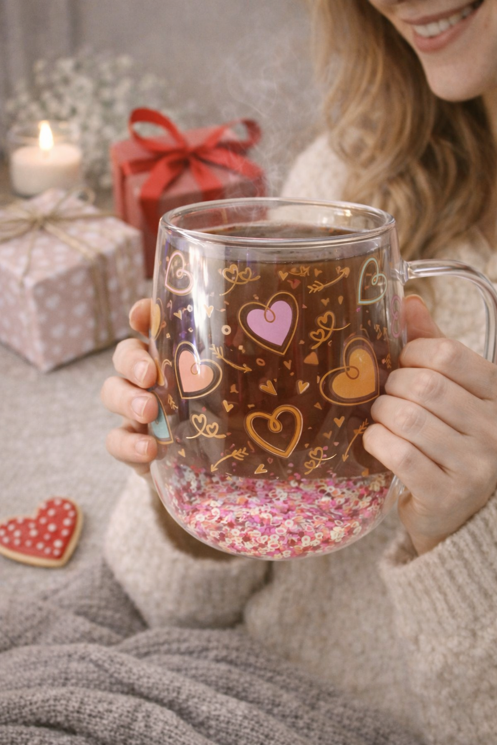 Kalpli Desenli Cam Kupa