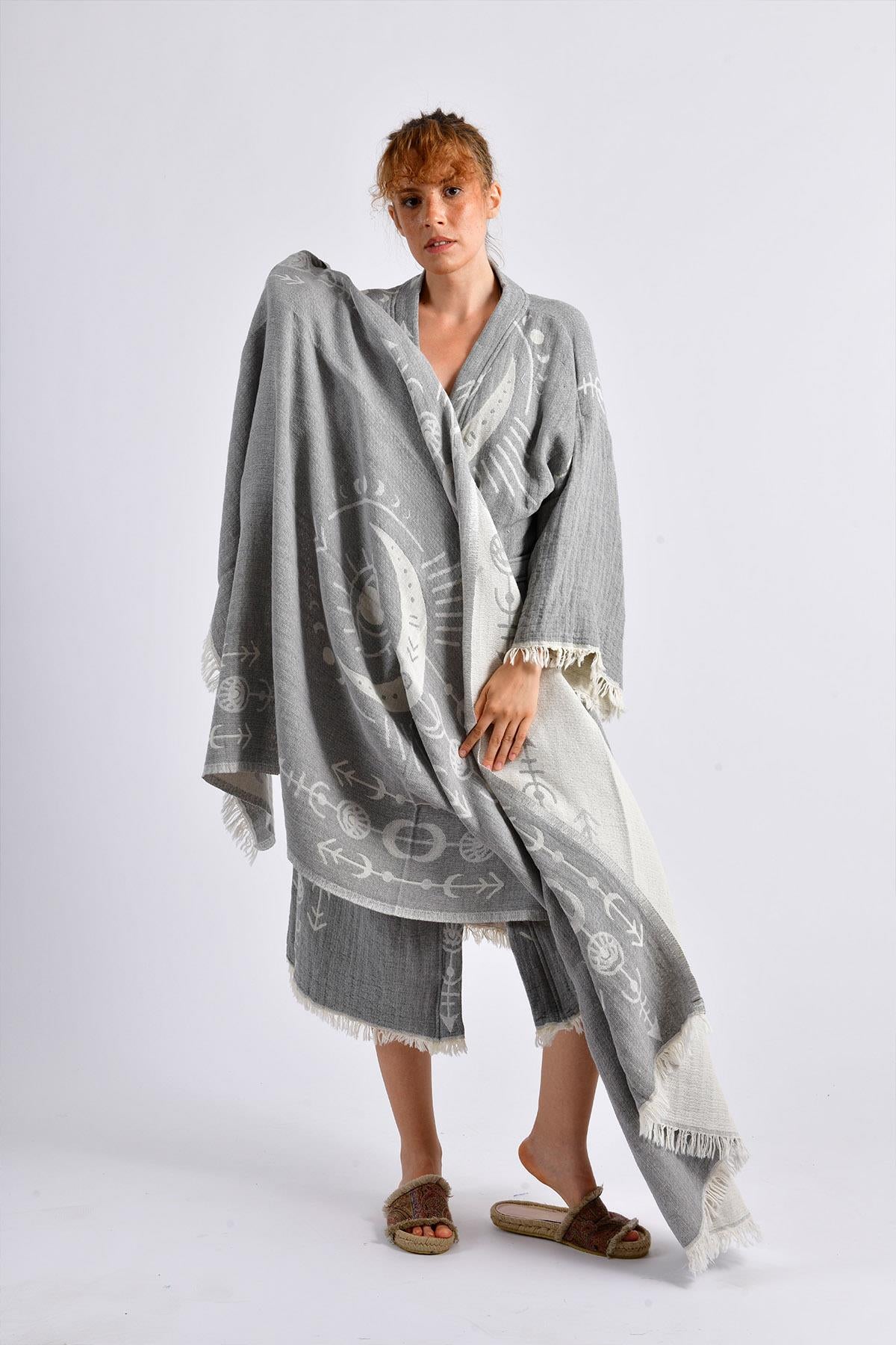 Grey Crescent Eye Kimono & Peştemal Set