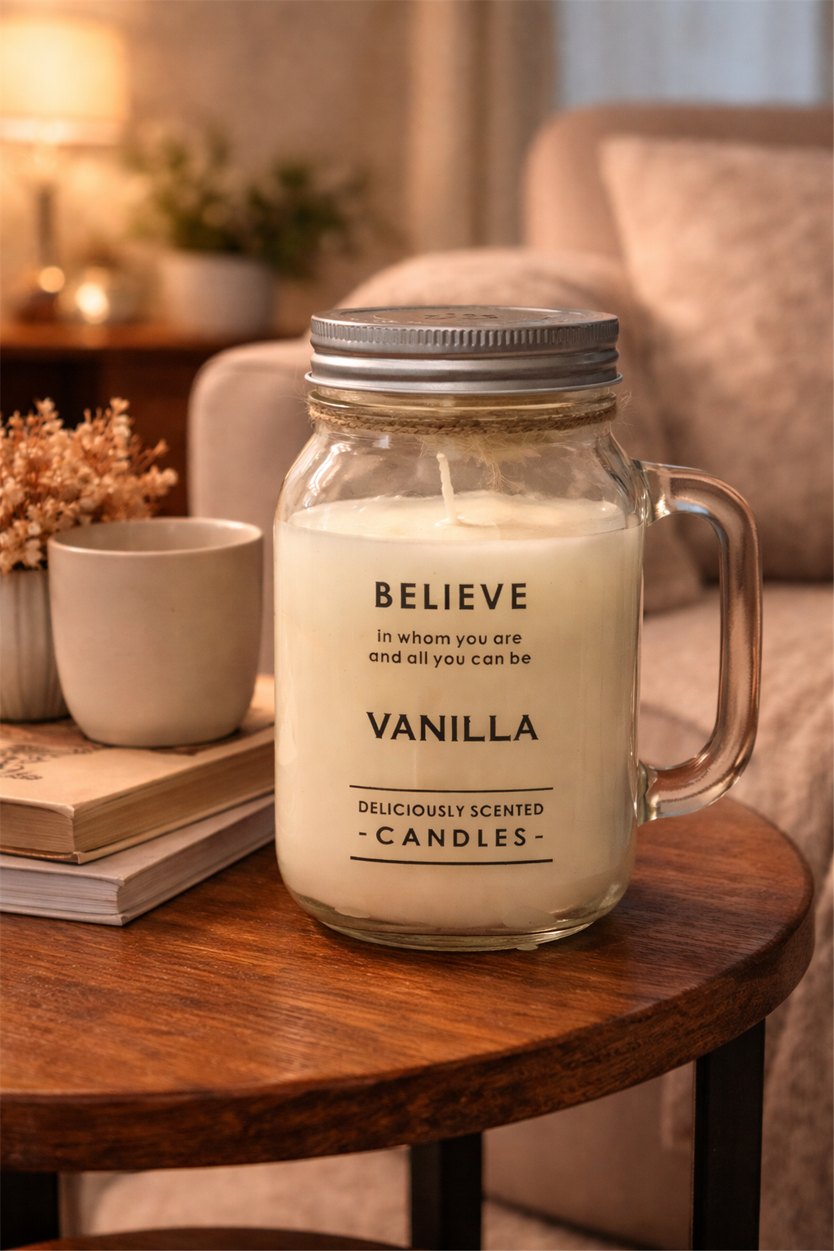 Vanilla Scented Glass Mug Candle with Handle