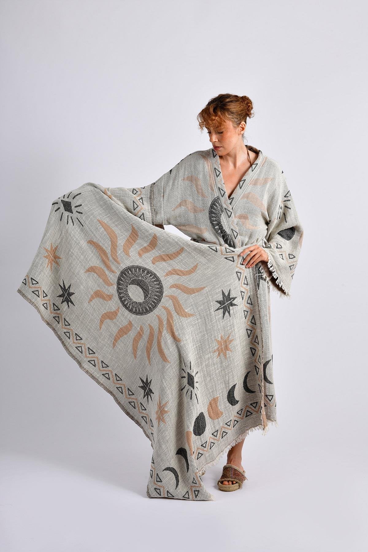 Grey- Brown Sun Kimono & Pestemal Seti