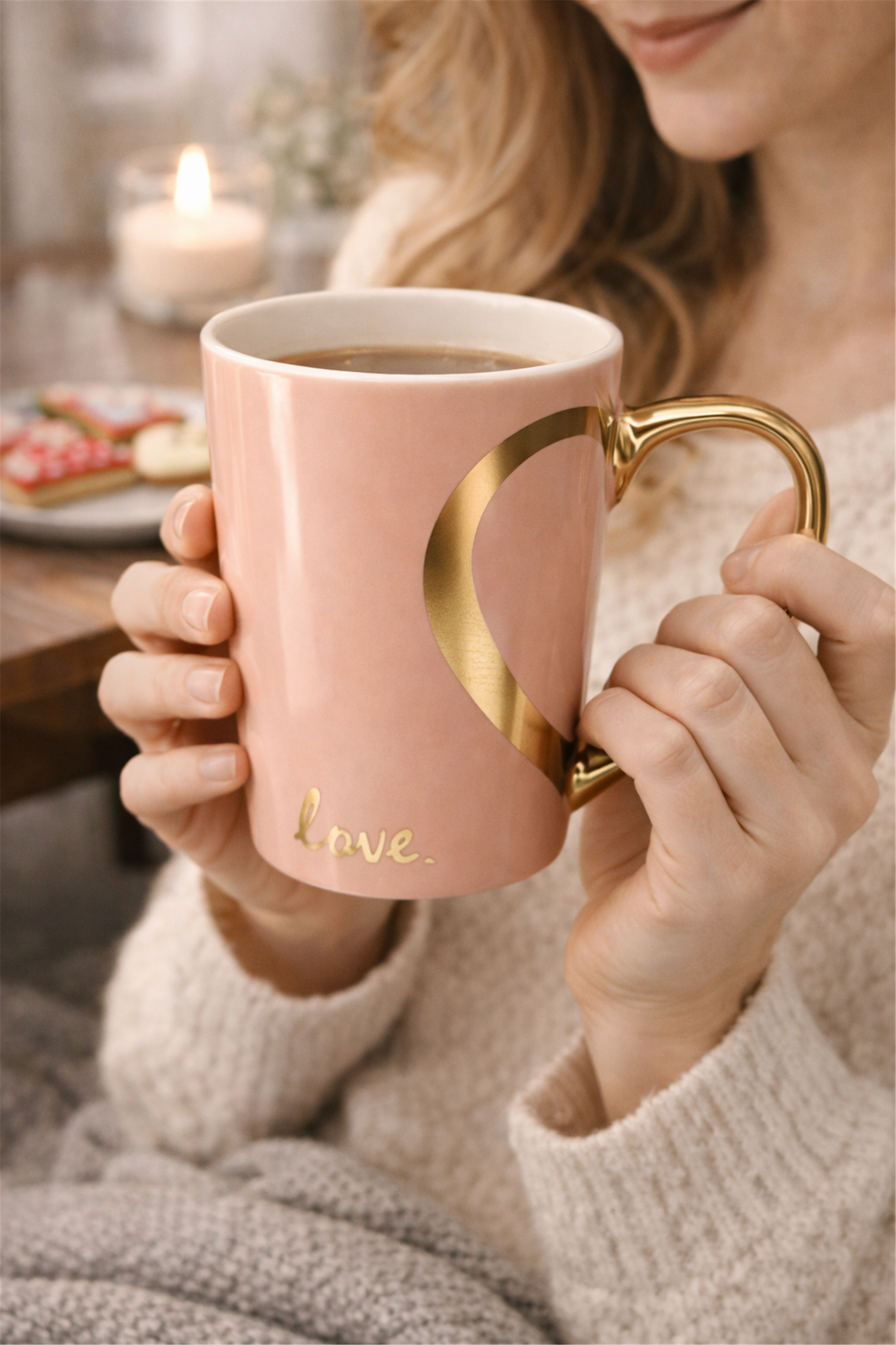 Gold Handle Love Ceramic Mug