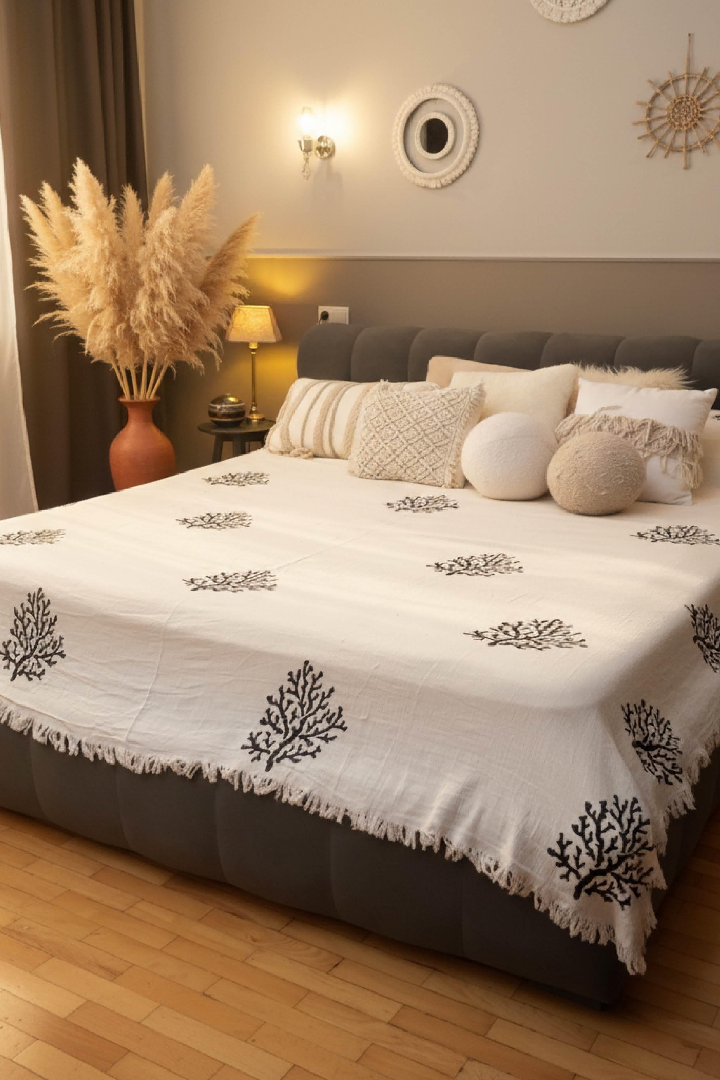 Tree of Life Black Print Çok Amaçlı Örtü