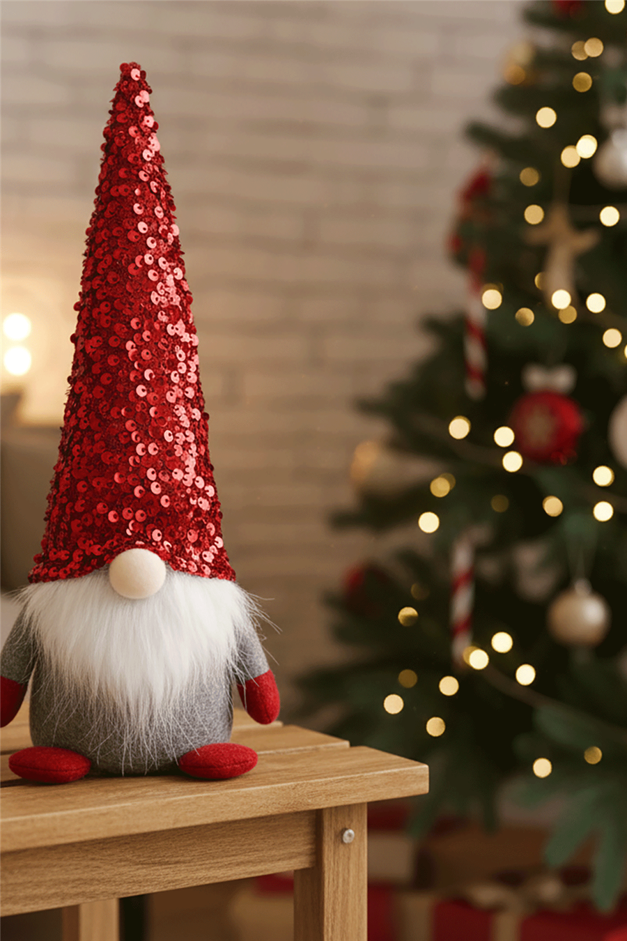 Pul Payetli Kırmızı Noel Cücesi Dekoru