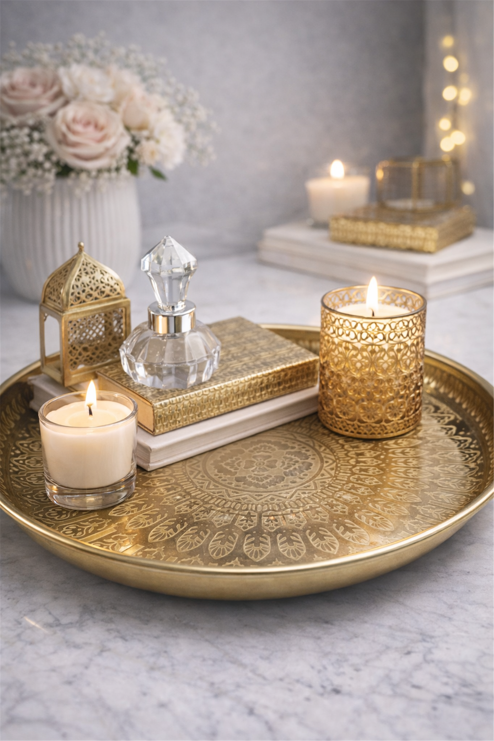Vintage Patterned Gold Tone Tray