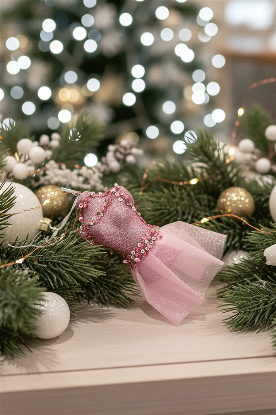 Pembe Simli Elbise Mankeni Yılbaşı Ağaç Süsü