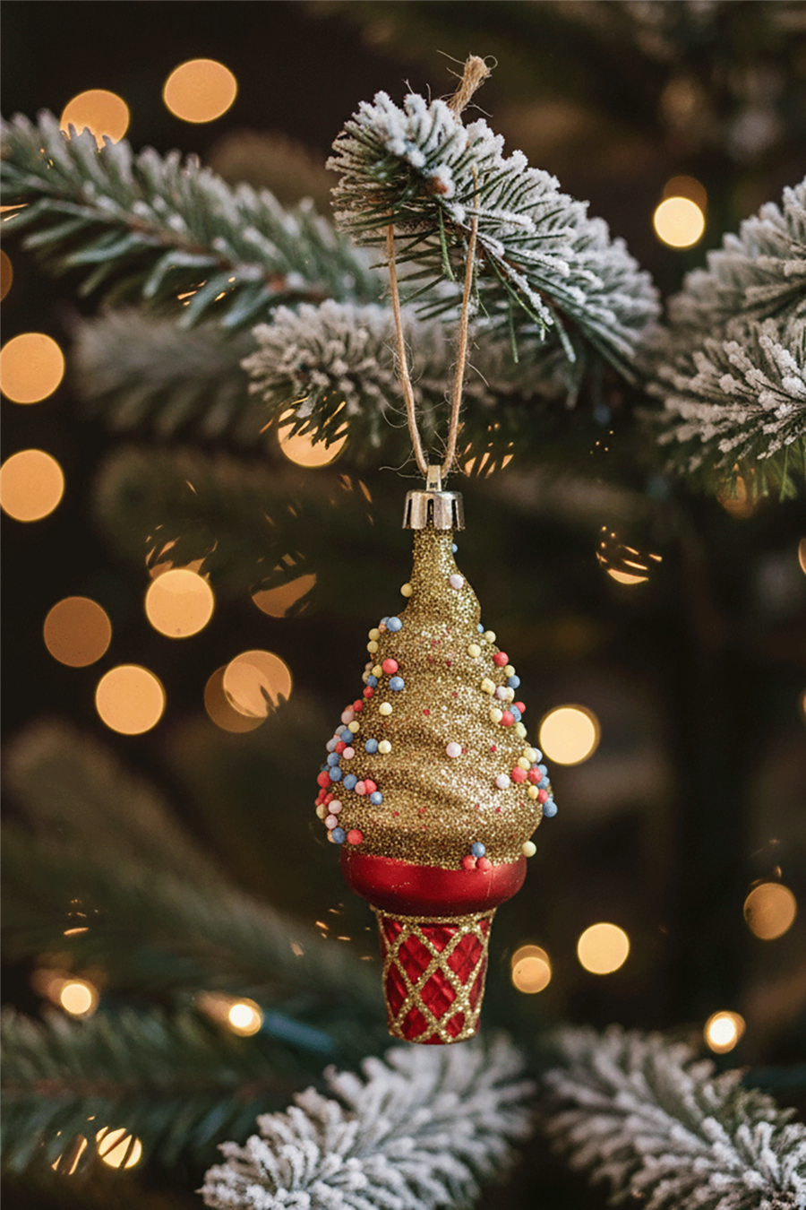 Altın Dondurma Külahı Ağaç Süsü