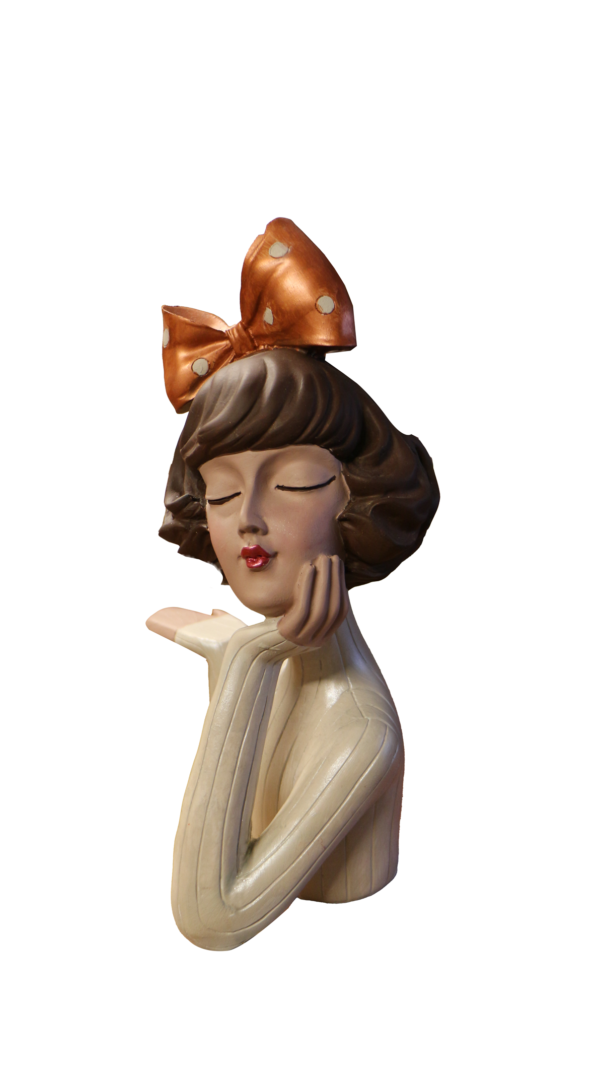 Handmade Ceramic Bowl with Girl Figure – Ivory Amber Bow