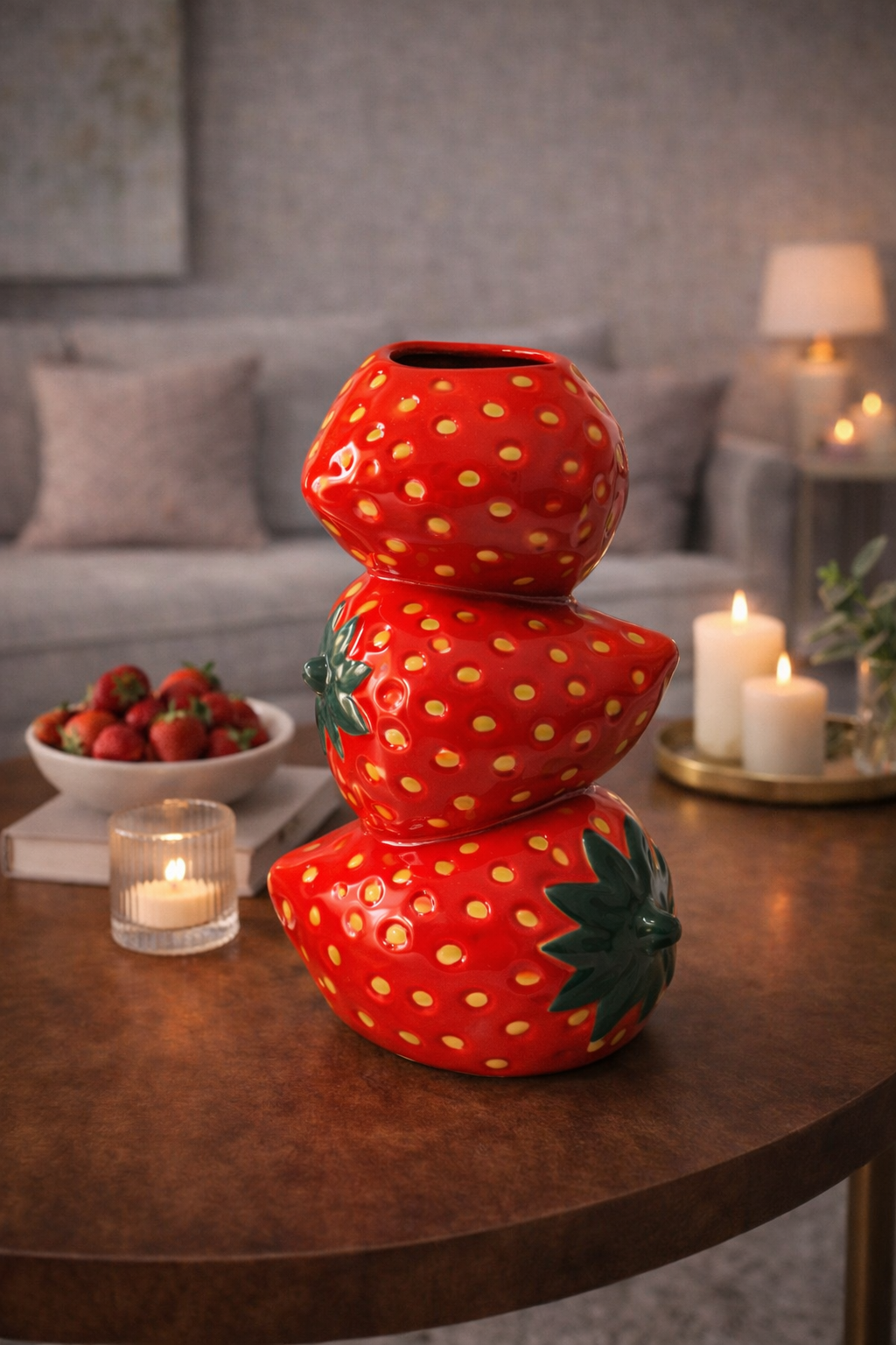Üçlü Çilek Formlu Dekoratif Vazo
