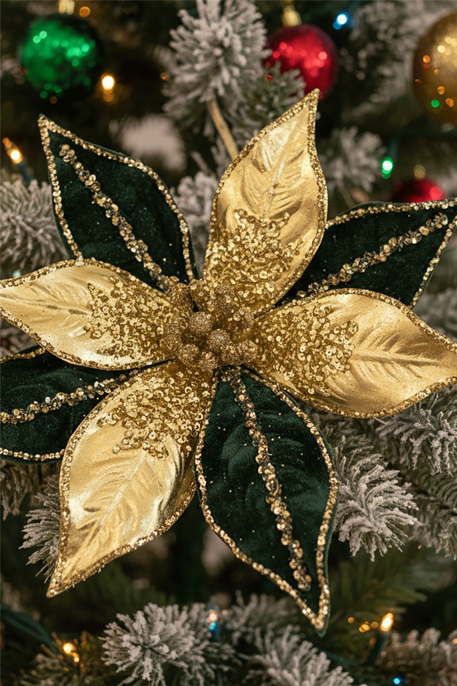 Green Gold Shimmering Flower Tree Ornament