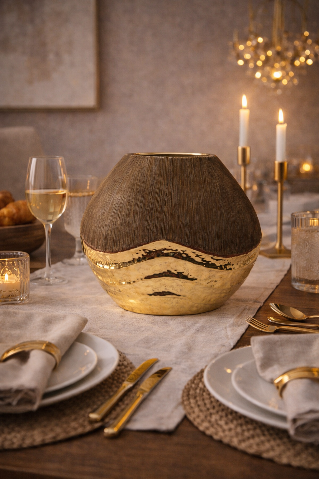 Modern Vase with Gold Detail - Horizontal Form