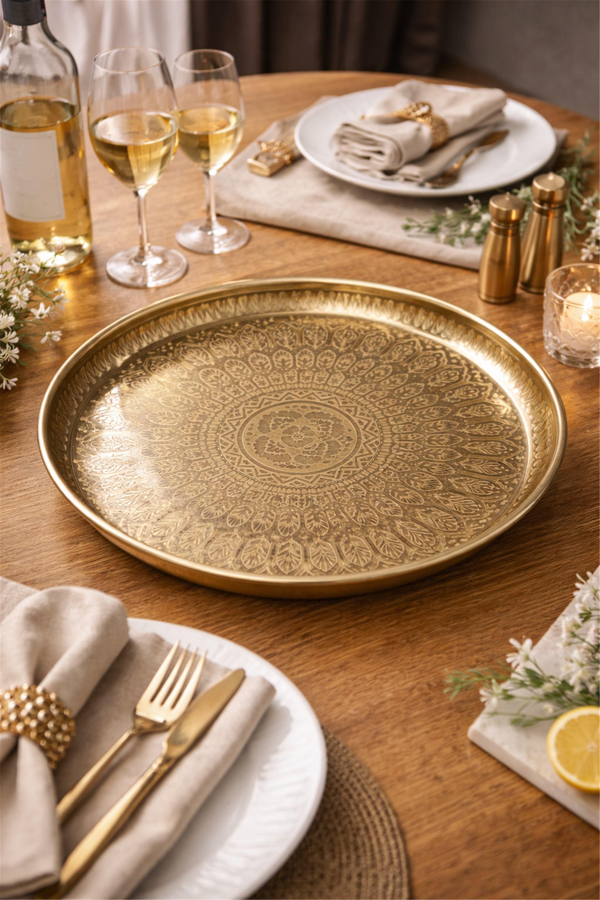 Vintage Patterned Gold Tone Tray