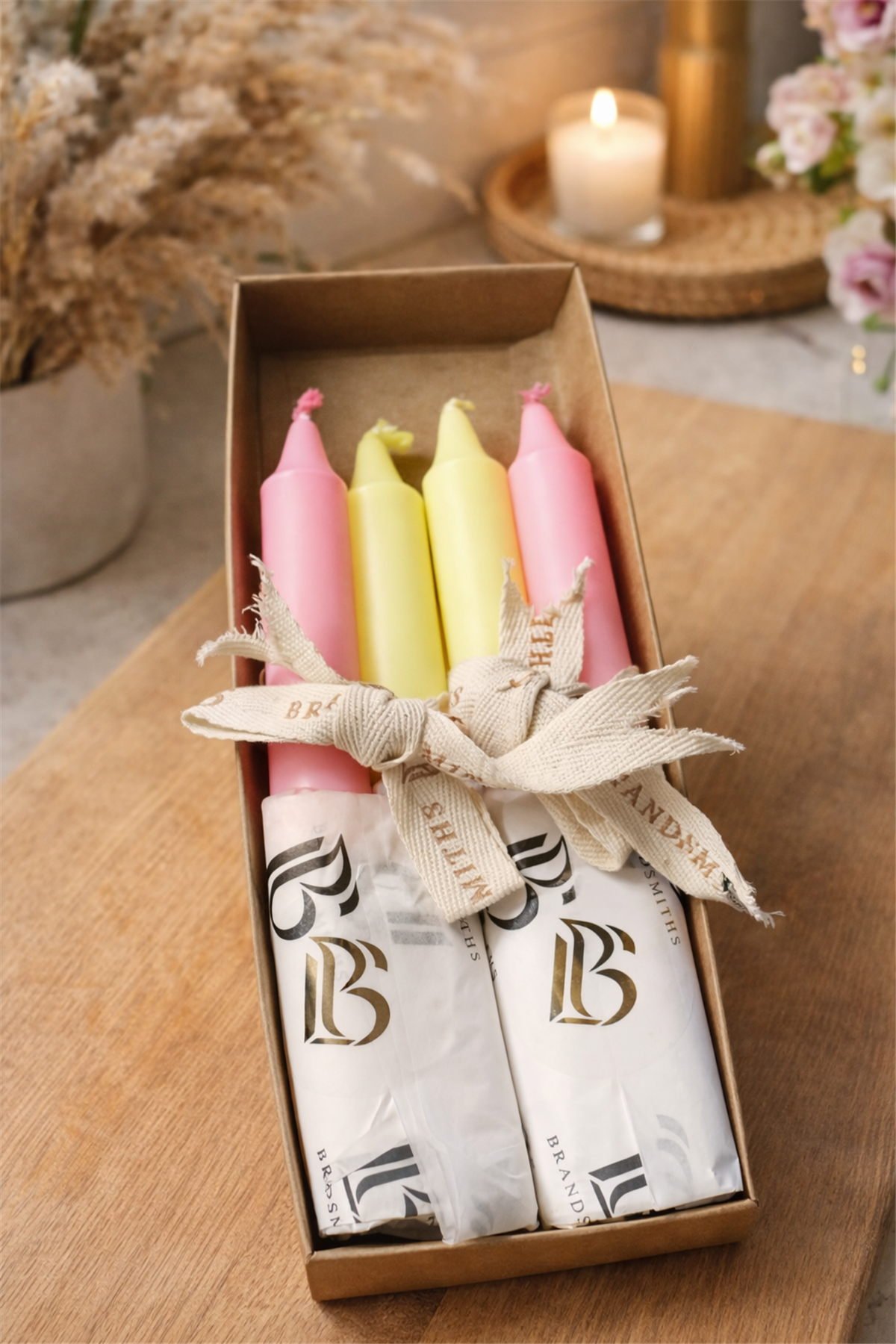 El Yapımı Dekoratif Şamdan Mumları- 4'lü Set- Renk Varyantı 5