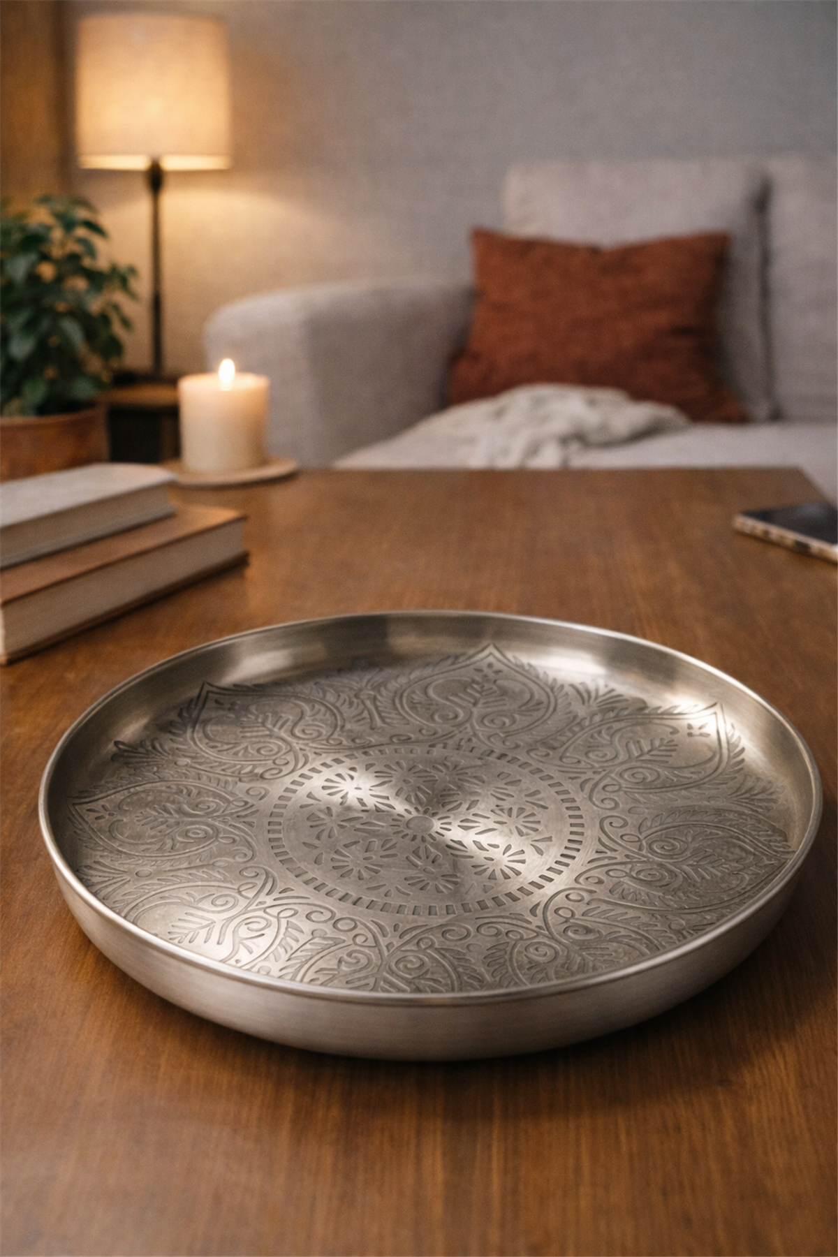 Vintage Patterned Silver-Tone Tray