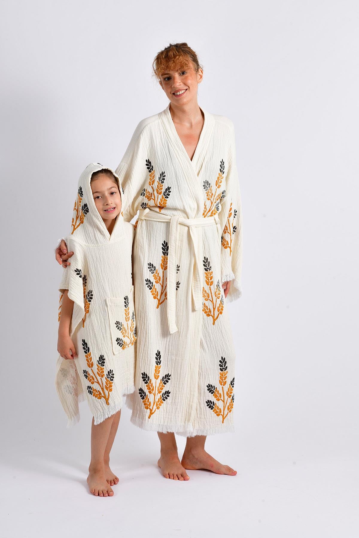 Golden Wheat Mother Child Kimono Poncho