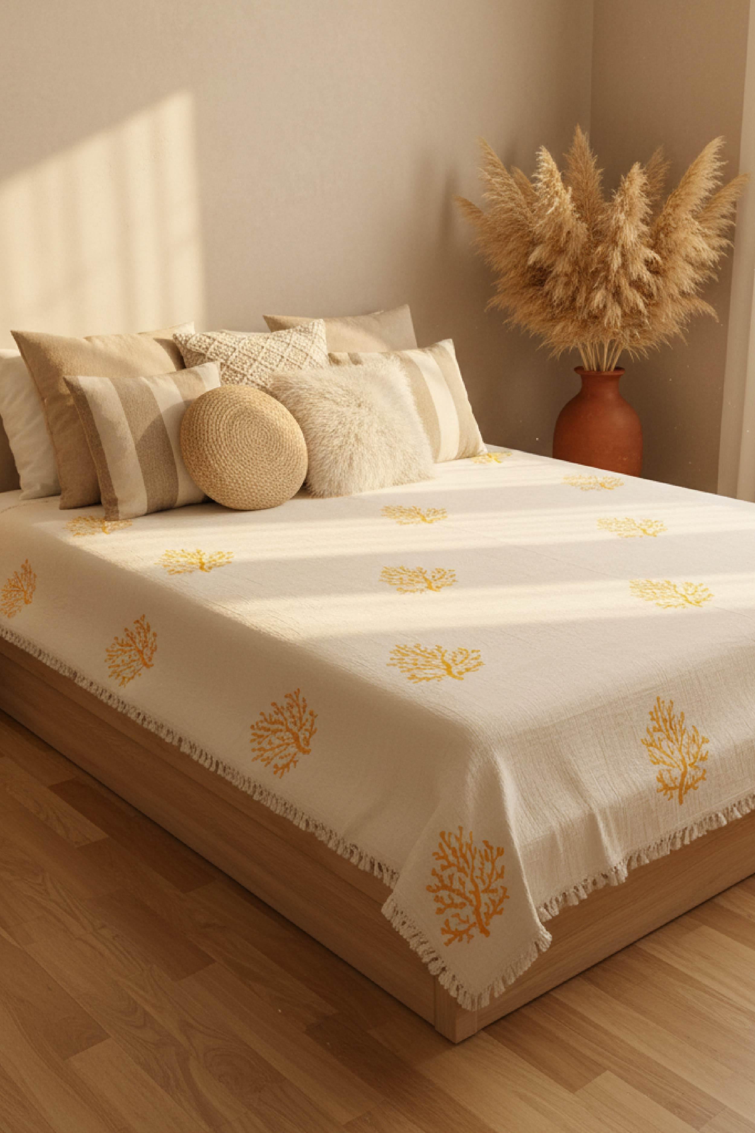 Tree of Life Yellow Print Çok Amaçlı Örtü