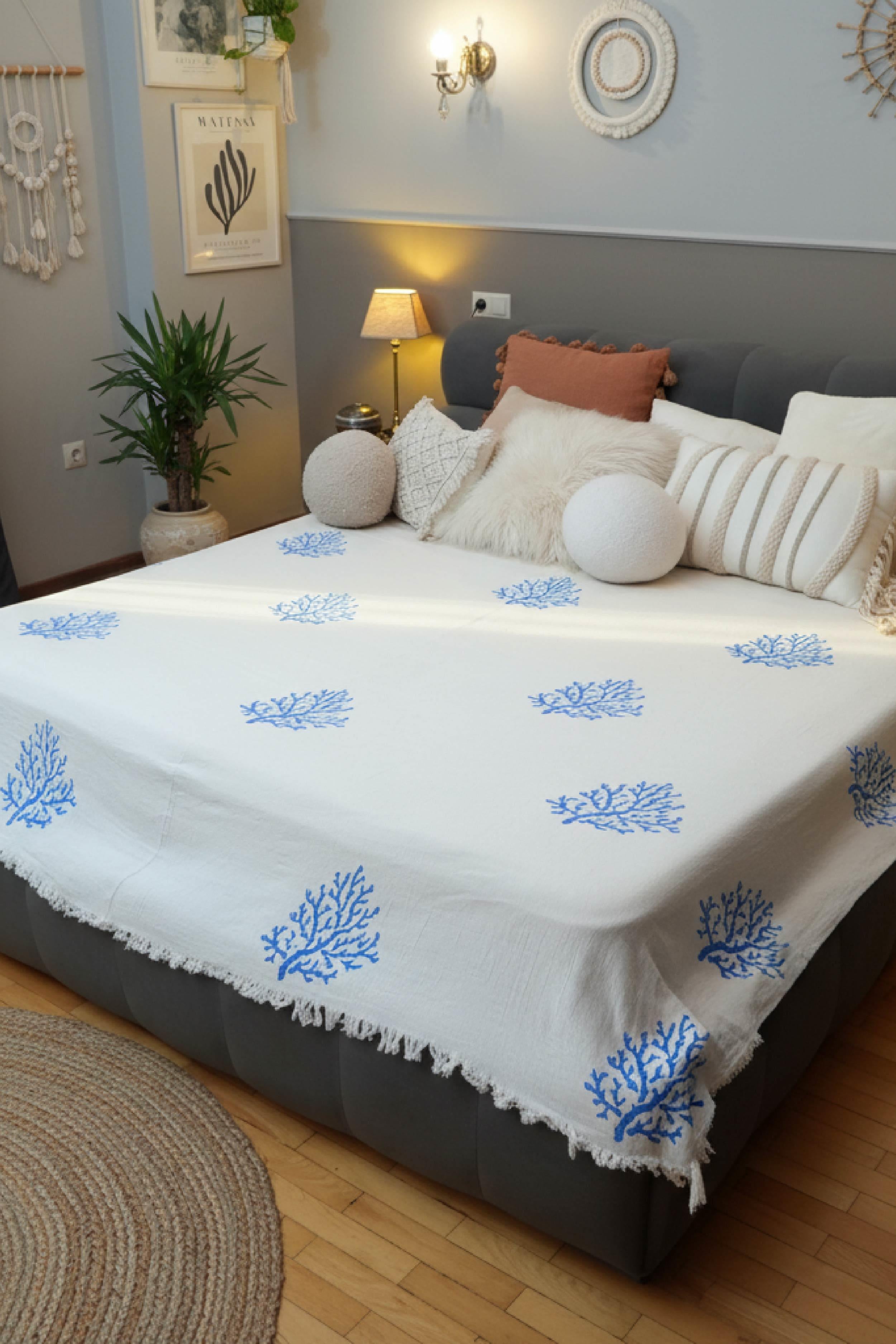 Tree of Life Blue Print Çok Amaçlı Örtü