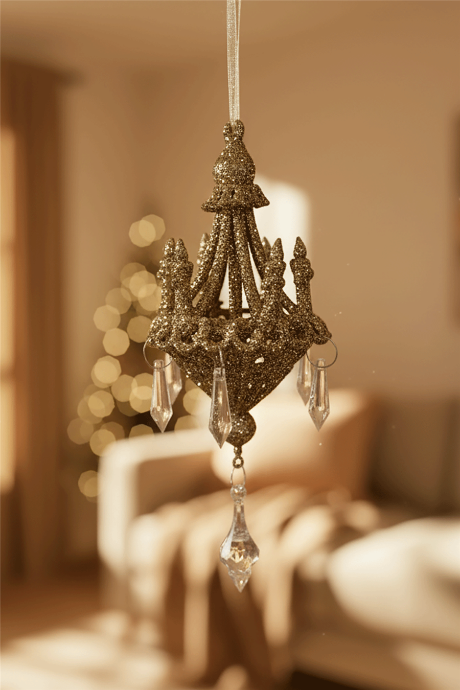 Crystal Detail Gold Chandelier Tree Ornament