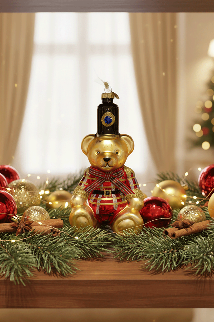 Altın Asker Şapkalı Teddy Bear Yılbaşı Ağaç Süsü