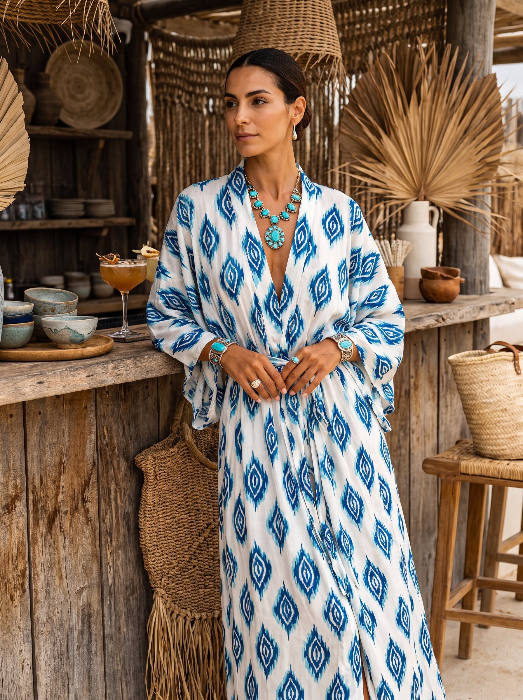 MISKA Azure Ikat Kimono